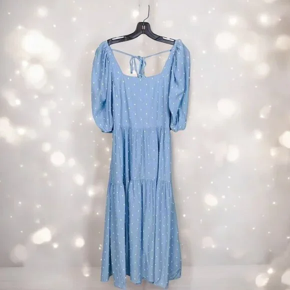 NWT MOON RIVER Clip Dot Midi Tiered Dress - Picture 2 of 6